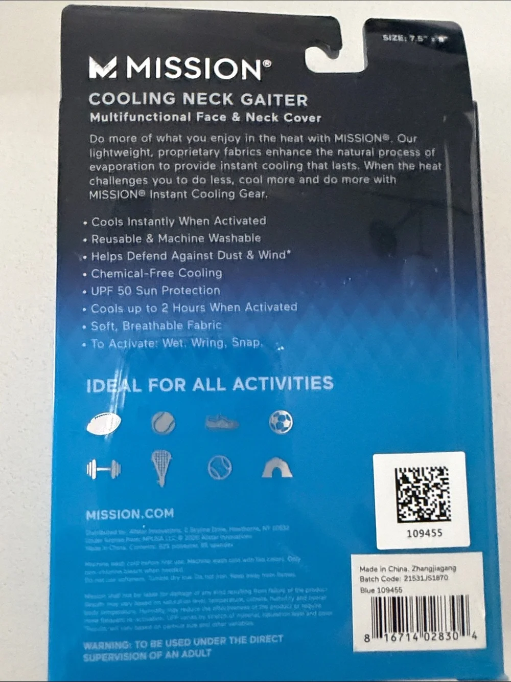 MISSION Blue Cooling Neck Gaiter - Youth Multifunctional Face & Neck Cover